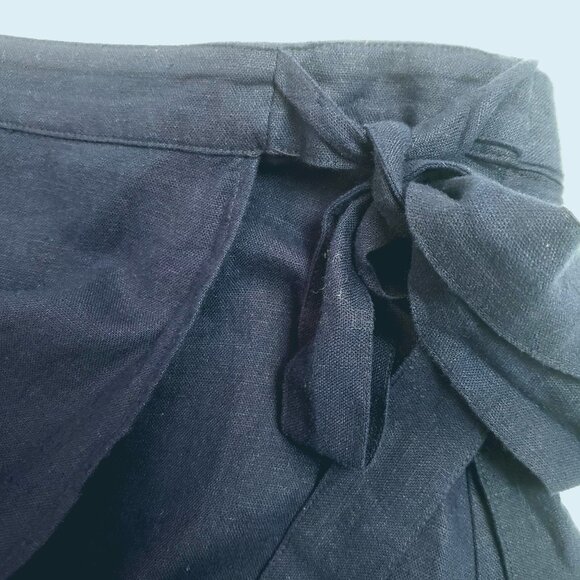 J.Crew Factory Petite Linen-Blend Faux-Wrap Skirt Women's PS Navy Linen Classic - Picture 12 of 16